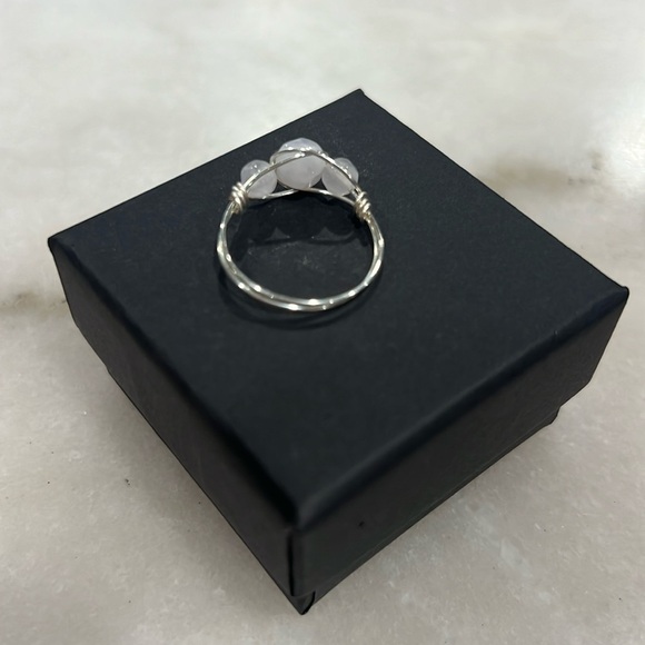 3 Stone Rose Quartz Hand Wrapped Copper Wire Ring - Picture 7 of 8